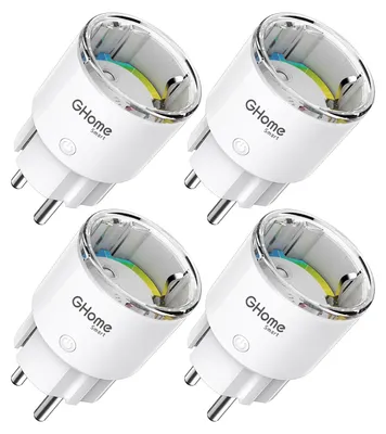 Produktbild von GHome Smart Steckdose mit Strommessung, Mini Wlan Steckdose kompatibel mit Alexa/Google Home, App Fernbedienung, Sprachsteuerung,Zeitplan, 10A,Nur 2,4GHz, (4 Packs)