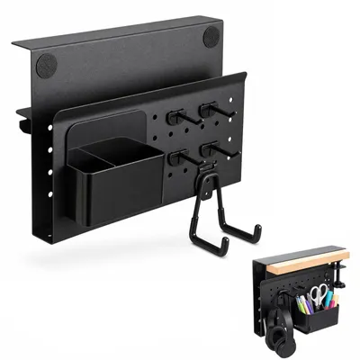 Zdjęcie produktu dla Boczny organizer na biurko, uchwyt na laptop do biura, stal, czarny, 2 w 1