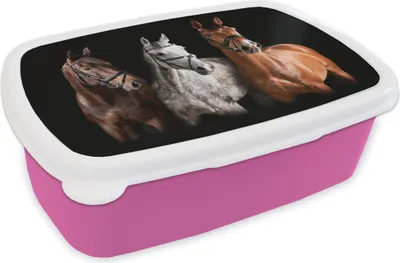 Produktbild von KitchenYeah® Lunchbox Brotzeit Brotdose 17x11 cm Pferde - Tiere - Schwarz Kinder Brotzeitdose - Lunchpaket - Brotkasten  - Sandwich Box