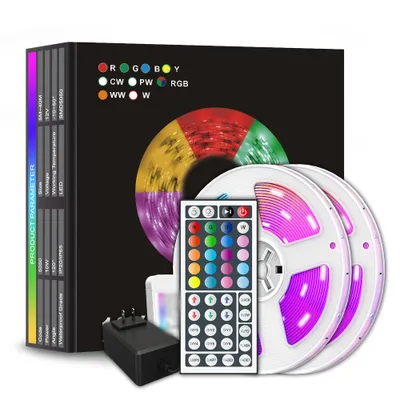 Imagen del producto de Kit de tira de luces LED: iluminación de 12V, mando a distancia con 44 botones, tira de luces RGB, 15 metros, 270 luces, IP20