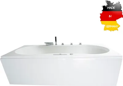 Produktbild von Basera CLASSIC Indoor Whirlpool Badewanne Palma 190 x 90 cm mit 20 Massagedüsen, Wasserfall, LED-Ambiente, Touchpanel, Bluetooth und Radio