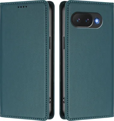 Image de Etui en cuir pour Google Pixel 10A, étui magnétique en cuirPolyuréthaneavec support Vert