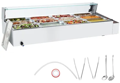 Produktbild von VEVOR 8-Pfannen Gewerblicher Speisenwärmer, 8 x 8QT Elektrischer Dampftisch mit Glasabdeckung, 1700W Edelstahl Buffet Bain Marie 86-185°F Temperaturregelung für Catering, Restaurants, Silber, 12 x 1/3 Pfannen