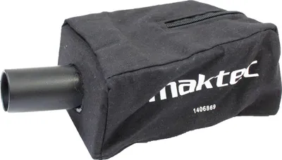 A black dust bag with a nozzle attached, featuring the 'maktec' logo and a product number.