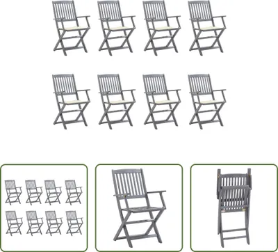 Produktbild von The Living Store Klappbare Gartenstühle 8 Stk. mit Kissen Massivholz Akazie