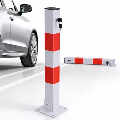 Image de Mucola Poteau de barrage Pliable Barrière de parking Poteau de parking 65CM Borne Poteau pliable verrouillable Borne de style Bandes de barrage Barrière