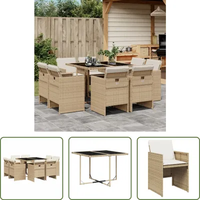 Produktbild von The Living Store 9-tlg. Garten-Essgruppe mit Kissen Beige Poly Rattan