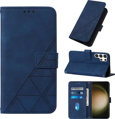 Produktbild von Galaxy S24 Ultra Hülle, Schlank Prägung Leder Kartenfächer Schutzhülle mit Ständer für Samsung Galaxy S24 Ultra Blau