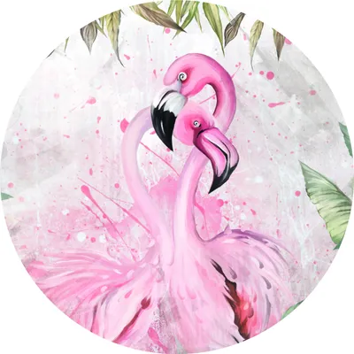 Produktbild von Sticker RUND Flamingos Vögel tropische Blätter Pflanzen Natur Aquarell Wandtattoo Aufkleber 100 cm x 100 cm