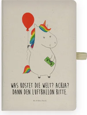 Produktbild von Mr. & Mrs. Panda notizbuch Einhorn Luftballon - Transparent - Geschenk, Geld, Kladde, Unicorn, Einhörner, Tagebuch, Skizzenbuch, Notizheft, Journal