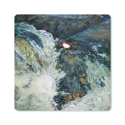 Produktbild von MuchoWow® Mauspad Mousepad Ölgemälde Der Vogel und der Wasserfall 30x30 cm - Mousepads - Maus Mat - Pad - Mausunterlage - Gaming