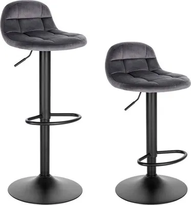 Obrázek produktu pro Barová židle - Tmavě šedá - Samet - Ergonomická - Nastavitelná výška - Výška 62-83?cm - Sada 2 kusů