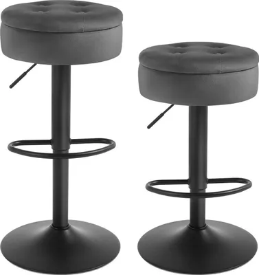 Produktbild von WOLTU Barhocker, Sitzhocker mit Stauraum, höhenverstellbar, 360° drehbar, Samt Metall : Dunkelgrau 2 Farbe: Dunkelgrau Stückzahl: 2