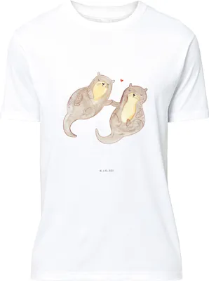 Produktbild von Mr. & Mrs. Panda Tshirt Otter Hände halten - Weiß - Geschenk, glücklich, Shirt, T-Shirt, S, Verliebt, Paar, Romantisch, Lustiges, Liebe, mit Spruch