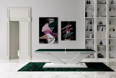 Image de Casa Padrino Luxe Table de ping-pong d'intérieur design Vert / Blanc brillant 274 x 152,5 x H. 76 cm - Collection Hôtel - Qualité de luxe