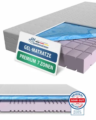 Produktbild von AM Qualitätsmatratzen | Premium Gelschaum-Matratze 140x200 cm | H2 | Kaltschaummatratze mit 4 cm Gelschaum-Auflage | 23 cm Höhe |  Germany | 140 x 200 cm