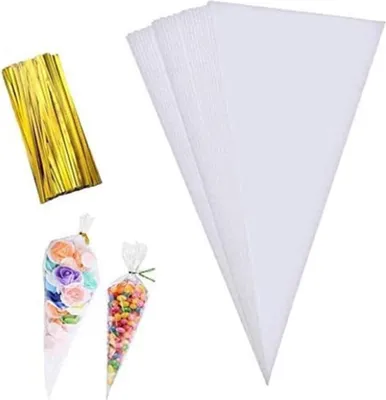 Produktbild von 100 Spitztüten Bonbontüten Geschenktüten mit 100 Bindebändern für Süßigkeiten Pralinen