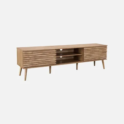 Produktbild von sweeek - Skandinavisches TV-Möbel 180 cm mit 2 Türen und geriffeltem Holzdekor - Natur