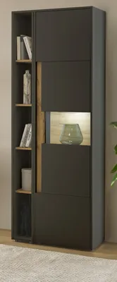 Produktbild von Aktenschrank Set Center in matt grau und Wotan Eiche, Büro Vitrine 10 Fächer 5 OH