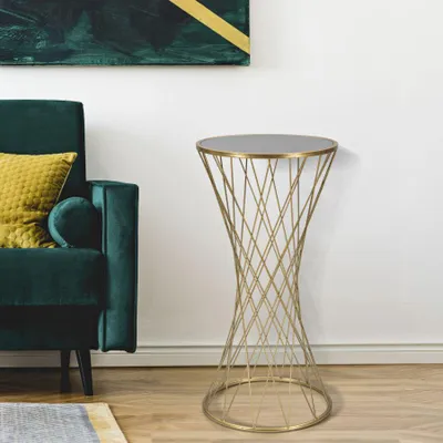 Immagine prodotto di Tavolino di servizio, struttura in metallo, specchio, 40x80 cm, colore oro, modello "Turm", nuovo