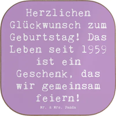 Produktbild von Mr. & Mrs. Panda Untersetzer für Gläser Spruch 1959 Geburtstag - Lavendeltraum - Geschenk, Geburtstagsgeschenk, Erinnerungen, Coaster, Happy Birthday, Alter, Jubiläum
