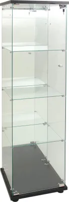 Immagine prodotto di Vetrina in vetro Vetrina in piedi, 4 strati di vetro Vetrina in legno Vetrina da collezione, 1 porta con LED e serratura Vetrina in vetro in piedi Per soggiorno Camera da letto Ufficio Nero Mensola in vetro in piedi