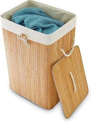 Zdjęcie produktu dla Prostokątny kosz na pranie XL z pokrywą - 83 l składany kosz na pranie - wys. 655 x 435 x 335 cm - naturalny