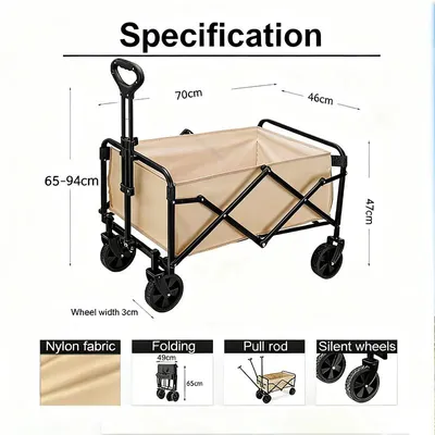 Produktbild von Faltbarer Gartenwagen - Handwagen - 4 Räder - Tragfähigkeit 80–150 kg - 12,7-cm-Räder - Für Camping, Strand, Garten und Einkauf - Khaki