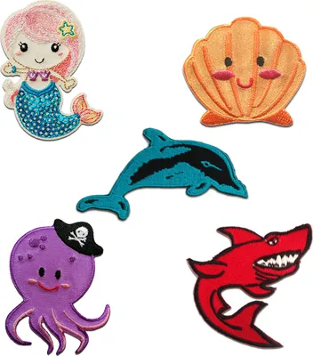 Produktbild von Aufnäher für Kinder - Meer Kinder Set 5 Stück - Aufnäher, Bügelbild, Aufbügler, Applikationen, Patches, Zum Aufbügeln