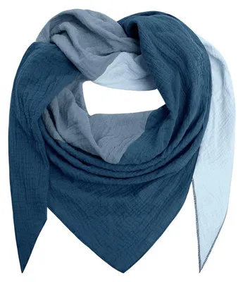 Immagine prodotto di Sciarpa triangolare da donna, in mussola di cotone, colore blu, dimensioni 200 x 120 cm