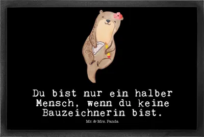 Produktbild von Mr. & Mrs. Panda Sauberlaufmatte Bauzeichnerin Herz 50 x 75 cm - Schwarz - Geschenk, Schmutzfangmatte, Bodenvorleger, Schmutzmatte, fußmatte, Fußabstreifer, Fussmatte