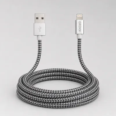 Productafbeelding van Grixx laadkabel USB-A naar Lightning 3 m MFi laden en data grijs-wit