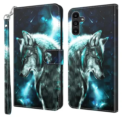 Produktbild von CLM-Tech Handyhülle kompatibel mit Samsung Galaxy A35 5G Hülle - Tasche aus Kunstleder - Klapphülle mit Ständer und Kartenfächern - Schutzhülle Wallet Case Cover Wolf blau schwarz