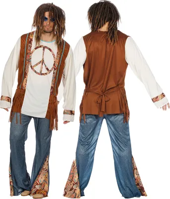 Image de Costume Hippie Flower Power Costume hippie des années 70 Rétro Woodstock Peace Homme Taille S/M