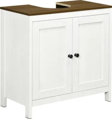 Produktbild von kleankin Waschbeckenunterschrank aus Holz mit 2 Türen und verstellbarem Regal, moderner Boden-Badezimmerschrank, 60 x 30 x 60 cm, Weiß
