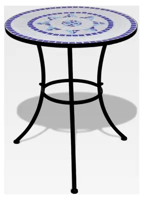 Produktbild von Runder Mosaik-Beistelltisch für Balkon, Garten und Terrasse, Blau und Weiß, 60 cm