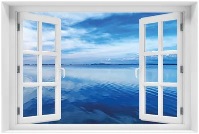 Produktbild von Wallario Premium Glasbild mit Fensterrahmen, freischwebende Optik, kräftige Farben, Größe 60 x 90 cm Motiv Blaue Meeresbucht in Italien mit Spiegelung im Wasser