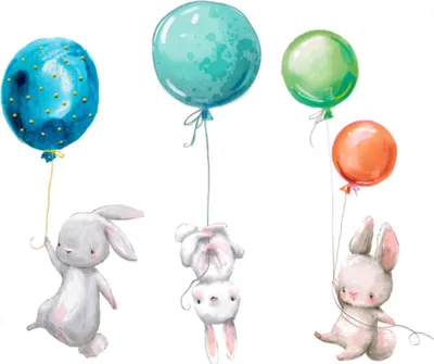 Produktbild von Famanu Wandsticker Kaninchen mit Ballons - Wanddeko für Kinderzimmer