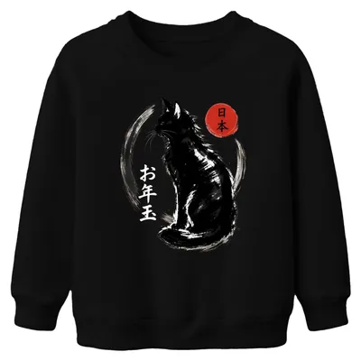 Obrázok produktu pre Japonské čierne dievčenské tričko s kapucňou s motívom umeleckej techniky Sumi-e, štýl Zen, pre deti, čierna farba, veľkosť 116