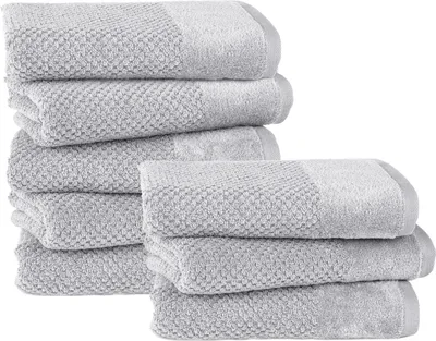 Produktbild von Pure Label 8-TLG Handtücher Set mit Aufhängeschlaufen aus Baumwolle, saugstark und weich | 8er Pack Handtücher 50x100 cm aus Baumwolle, Grau