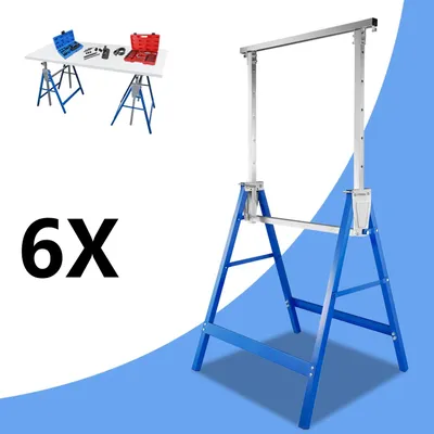 Immagine prodotto di Peviasot, set di 6 cavalletti da lavoro, regolabili in altezza 7 volte, da 80 a 130 cm. Cavalletti pieghevoli in acciaio, colore blu
