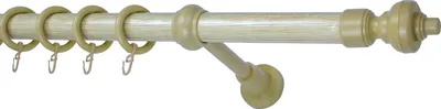 A curtain rod with rings and a bracket, shown against a white background.