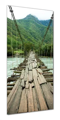 Produktbild von Wallario selbstklebende Duschrückwand 90 x 200 cm mit Motiv Alte Hängebrücke über dem Fluss - Wandverkleidung mit Hochglanzlaminat in Glasoptik