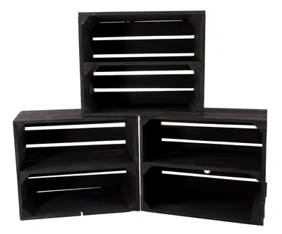 Produktbild von 3er Set neue Schwarze Obstkiste/Weinkiste mit Zwischenboden 50cm x 40cm x 30cm Regal Holzregal Regalsystem Holzkiste Kiste Schuhregal klassisch