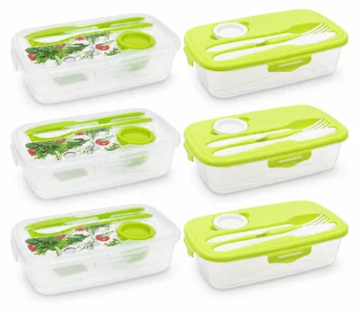 Produktbild von 6er Set Frischhaltedosen mit Besteck und Dressingdose Meal Prep Boxen