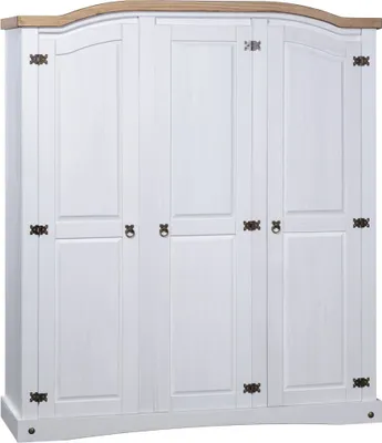 Produktbild von "2026 Promotion" Kleiderschrank Mexiko-Stil Kiefernholz 3 Türen Weiß - Kleiderschränke CC2844