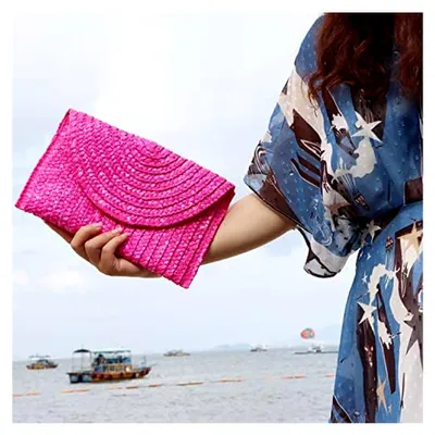 Produktbild von Damen Stroh Clutch Handtasche Sommer Gewebte Geldbörse Strand urlaub Hochzeit Handtasche