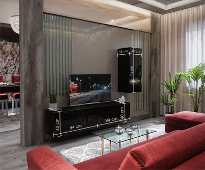Produktbild von Mediawand Wohnwand 3 tlg - NEXI XL 13 - Schwarz Hochglanz und inkl.LED