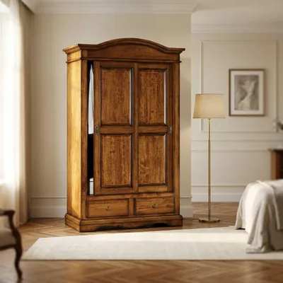 Immagine prodotto di MilaniHome.it - armadio due ante in legno massiccio tinta noce in arte povera stile classico cm 122 x 59 x 200 h