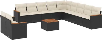 Produktbild von vidaXL 12-tlg. Garten-Sofagarnitur mit Kissen Schwarz Poly Rattan
